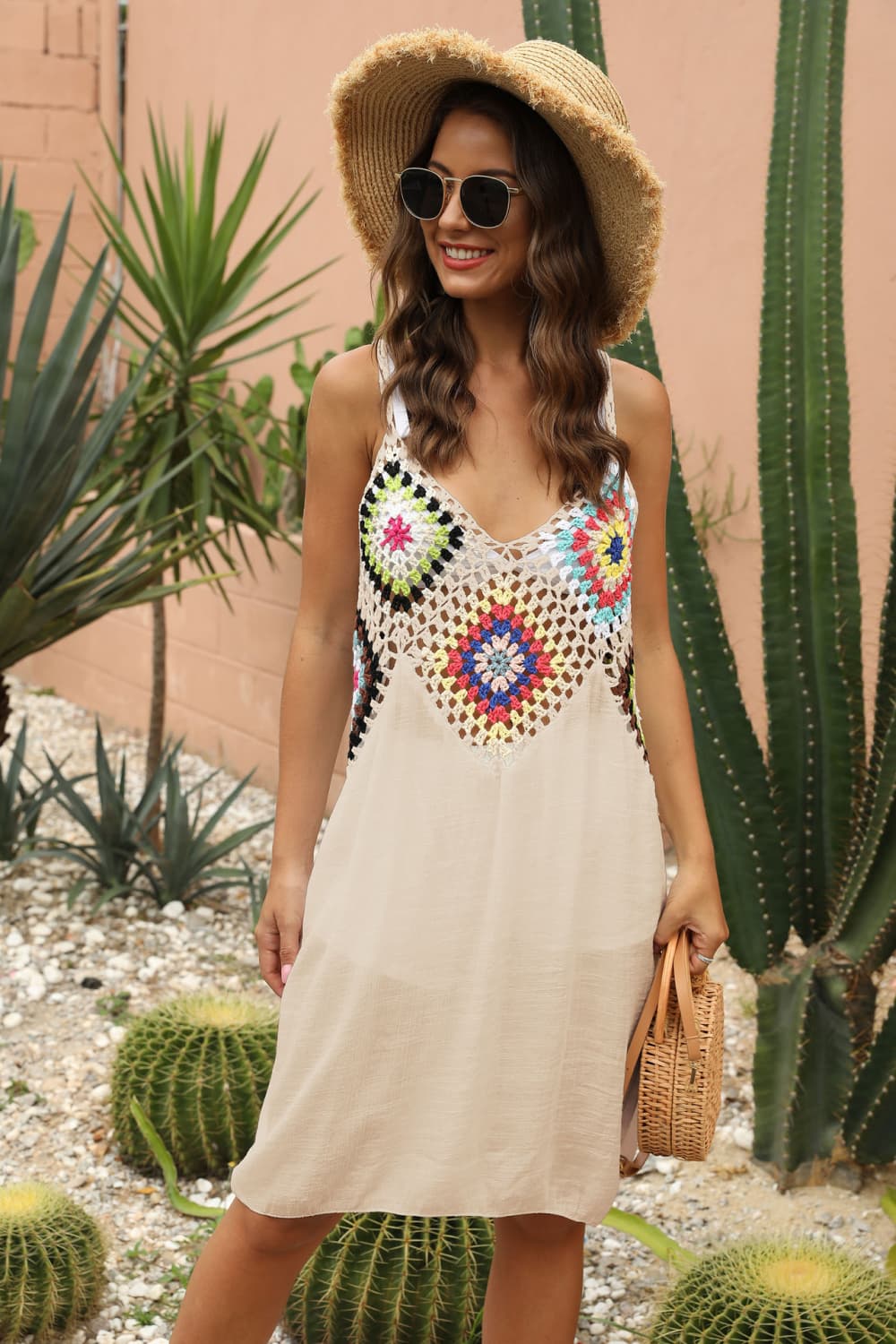 Openwork Sleeveless Embroidery Dress - store name